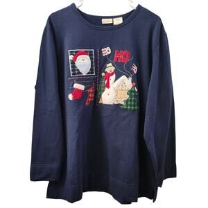 Bobbie Brooks Vintage Christmas Embroidered Sweatshirt XL Cozy Holiday Festive